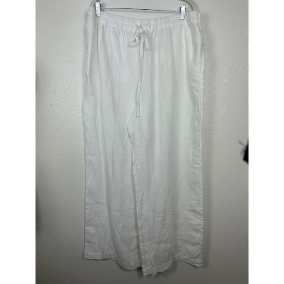 Boden Relaxed Pull On Linen Wide Leg Trousers White Sz 14 - Picture 2 of 7